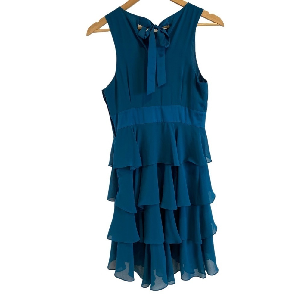 RW&CO. Empire chiffon dress woven turquoise cerulean blue sleeveless size 2 - Picture 5 of 16